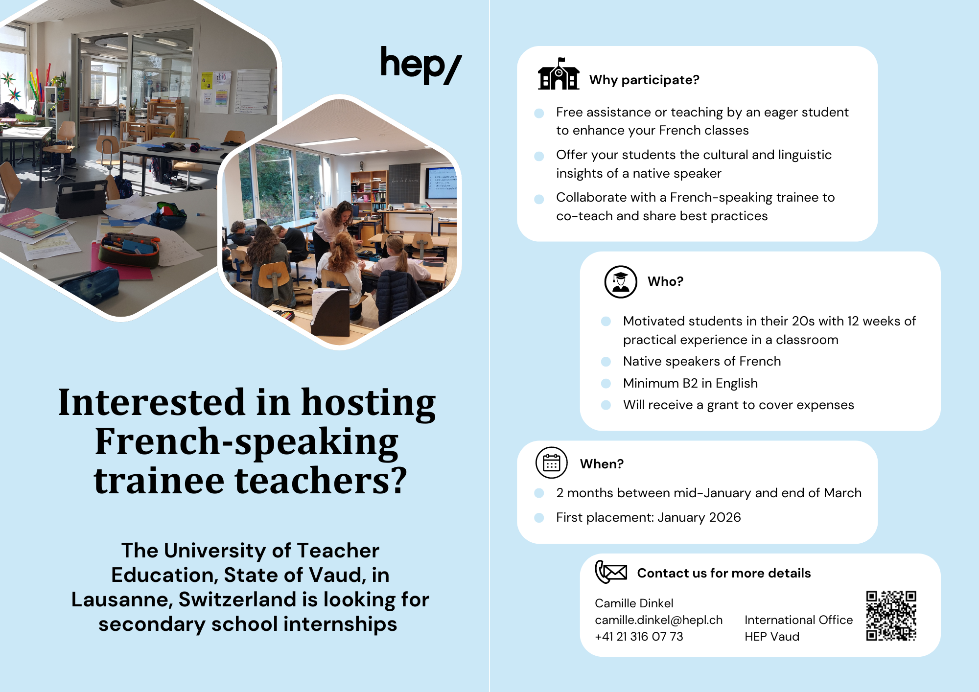 flyer providing full details of the programme including programme contact for more information Camille Dinkel (email: camille.dinkel@hepl.ch) flyer providing full details of the programme including programme contact for more information Camille Dinkel (email: camille.dinkel@hepl.ch)